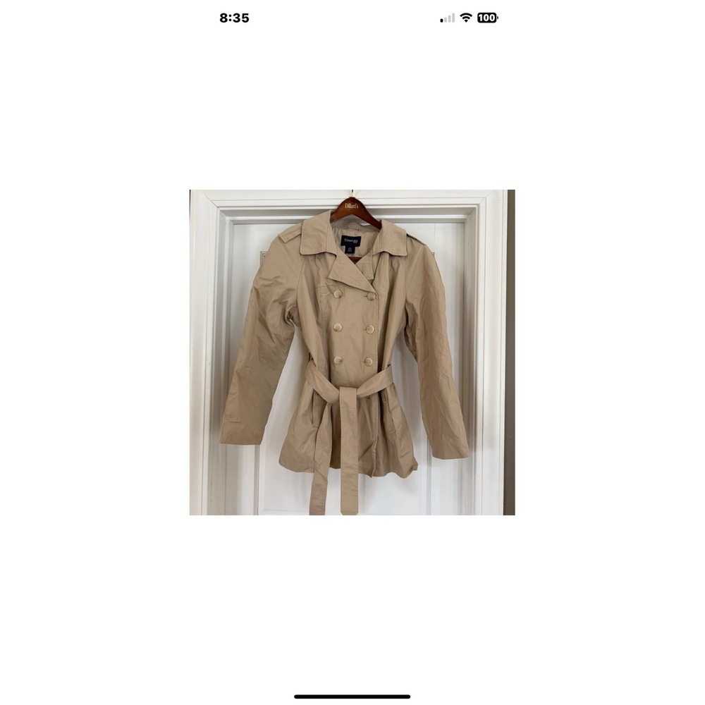 St. John's Bay Womens Tan Khaki Double Breasted Belted Trench Coat Jacket XL‎